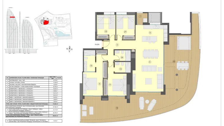 Rzut - Mieszkanie na sprzedaż 4 pokoje o powierzchni 244 m² - numer 35-P3-278 w Apartamenty w Benidorm - 28229441