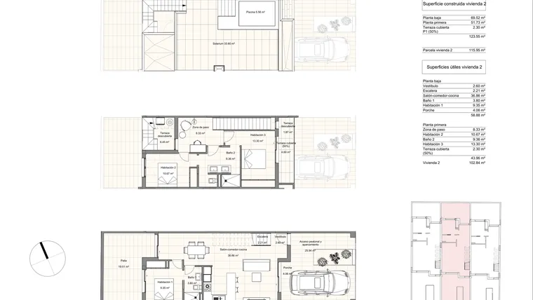 Rzut - Dom na sprzedaż 3 pokoje o powierzchni 116 m² - numer 2 w Domy w Torre de la Horadada - 78505470