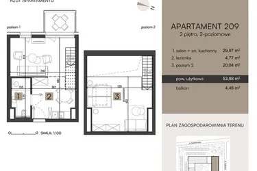 Rzut - Mieszkanie na sprzedaż 2 pokoje o powierzchni 53,88 m² - numer 209 w Nickel Resort & Wellnest Grzybowo - apartamenty inwestycyjne