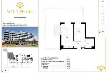 Rzut - Mieszkanie na sprzedaż 2 pokoje o powierzchni 50,45 m² - numer 0.3 w Wild Pearl