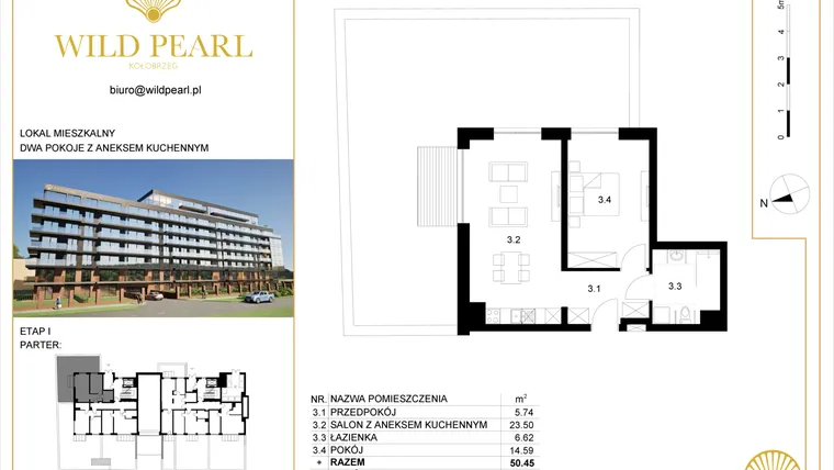 Rzut - Mieszkanie na sprzedaż 2 pokoje o powierzchni 50,45 m² - numer 0.3 w Wild Pearl