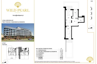 Rzut - Mieszkanie na sprzedaż 3 pokoje o powierzchni 64,62 m² - numer 0.6 w Wild Pearl