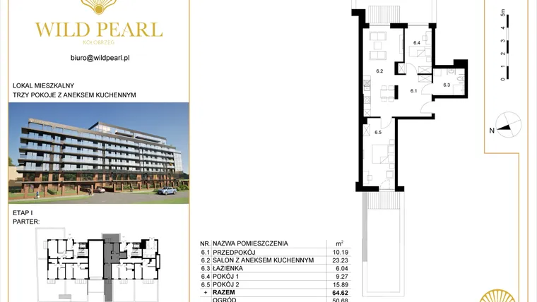 Rzut - Mieszkanie na sprzedaż 3 pokoje o powierzchni 64,62 m² - numer 0.6 w Wild Pearl