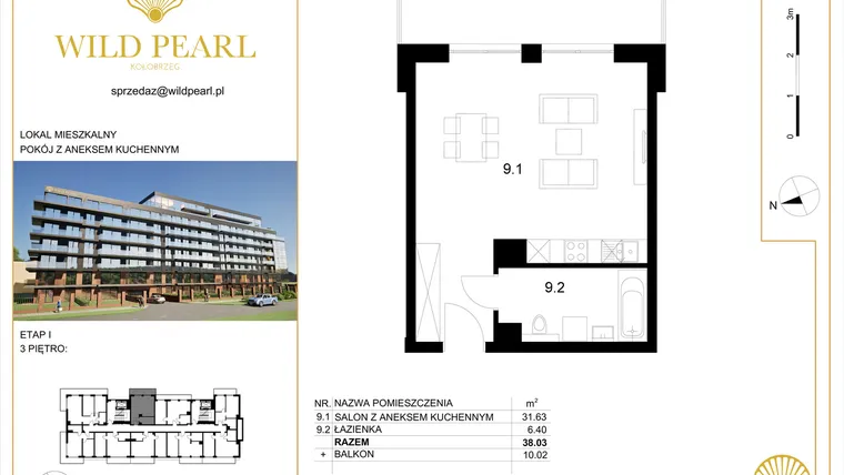 Rzut - Mieszkanie na sprzedaż 1 pokój o powierzchni 38,03 m² - numer 33 w Wild Pearl