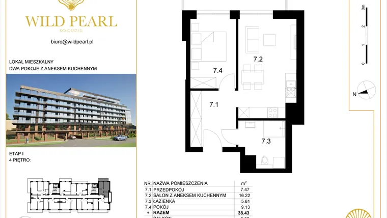 Rzut - Mieszkanie na sprzedaż 2 pokoje o powierzchni 38,43 m² - numer 4.7 w Wild Pearl