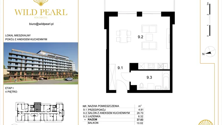 Rzut - Mieszkanie na sprzedaż 1 pokój o powierzchni 37,83 m² - numer 4.9 w Wild Pearl