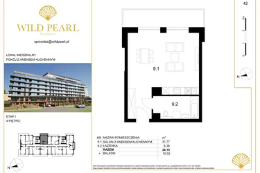 Rzut - Mieszkanie na sprzedaż 1 pokój o powierzchni 38,15 m² - numer 42 w Wild Pearl