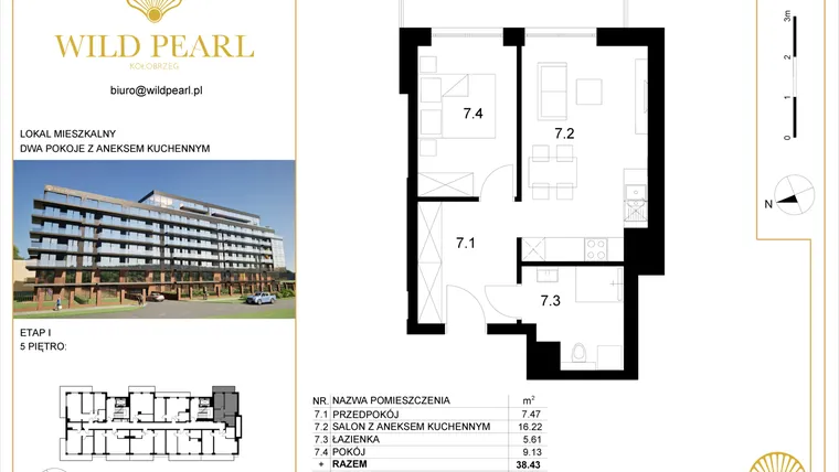 Rzut - Mieszkanie na sprzedaż 2 pokoje o powierzchni 38,43 m² - numer 5.7 w Wild Pearl