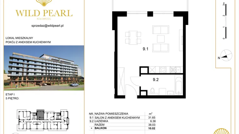 Rzut - Mieszkanie na sprzedaż 1 pokój o powierzchni 38,03 m² - numer 51 w Wild Pearl