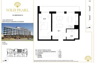 Rzut - Mieszkanie na sprzedaż 2 pokoje o powierzchni 46,52 m² - numer 5.8 w Wild Pearl