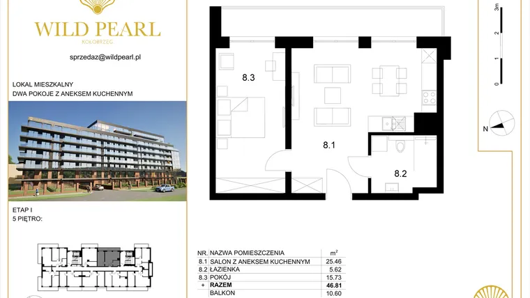 Rzut - Mieszkanie na sprzedaż 2 pokoje o powierzchni 46,81 m² - numer 50 w Wild Pearl