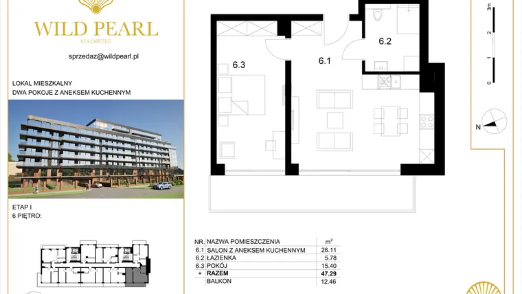 Rzut - Mieszkanie na sprzedaż 2 pokoje o powierzchni 47,11 m² - numer 57 w Wild Pearl