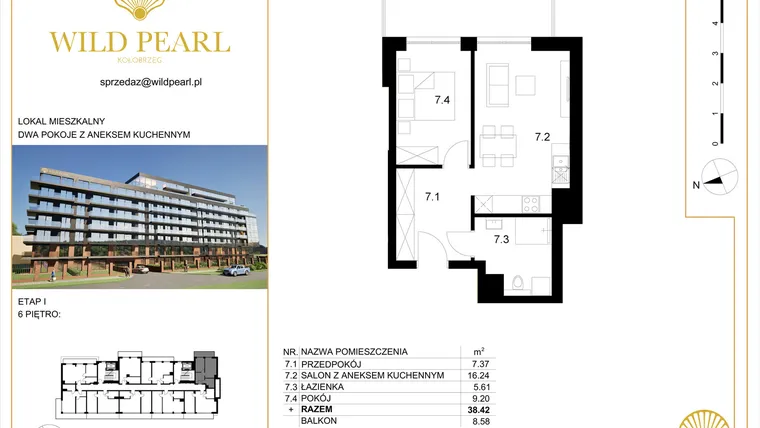 Rzut - Mieszkanie na sprzedaż 2 pokoje o powierzchni 38,42 m² - numer 58 w Wild Pearl