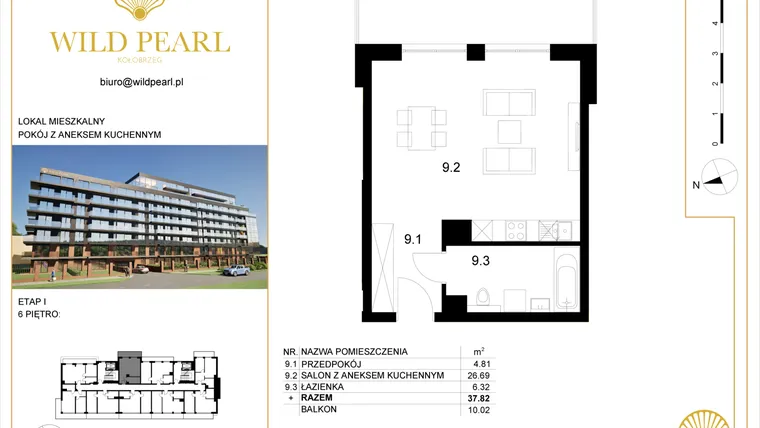 Rzut - Mieszkanie na sprzedaż 1 pokój o powierzchni 37,82 m² - numer 6.9 w Wild Pearl