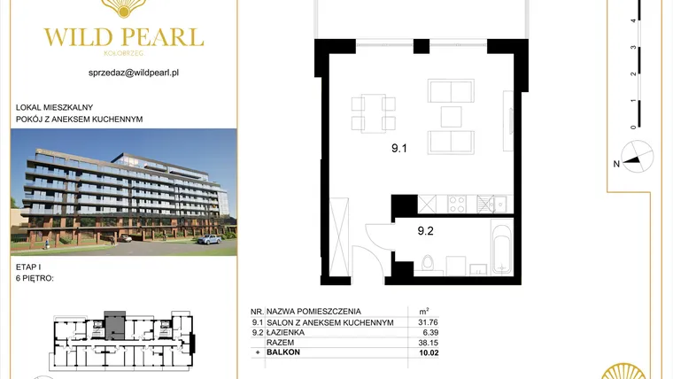 Rzut - Mieszkanie na sprzedaż 1 pokój o powierzchni 38,15 m² - numer 60 w Wild Pearl