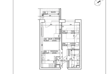 Rzut - Mieszkanie na sprzedaż 2 pokoje o powierzchni 37,48 m² - numer B4 w Symfonia - Chodkiewicza 9