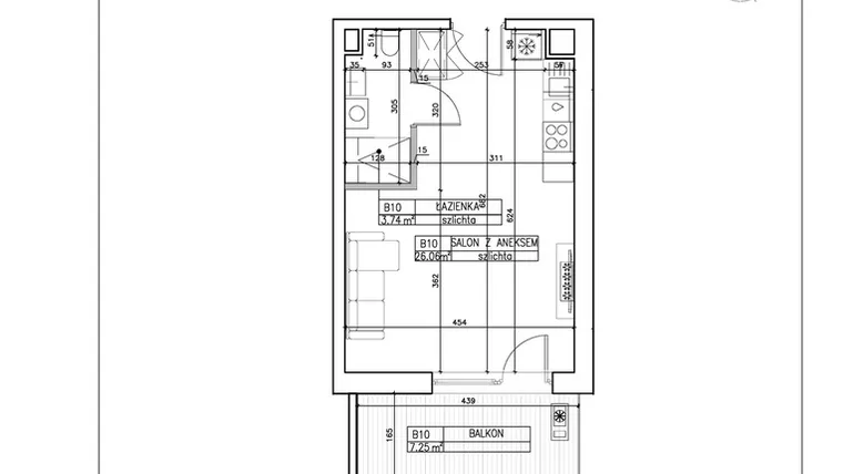 Rzut - Mieszkanie na sprzedaż 1 pokój o powierzchni 29,8 m² - numer B10 w Symfonia - Chodkiewicza 9