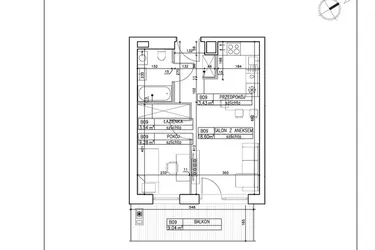 Rzut - Mieszkanie na sprzedaż 2 pokoje o powierzchni 34,85 m² - numer B9 w Symfonia - Chodkiewicza 9