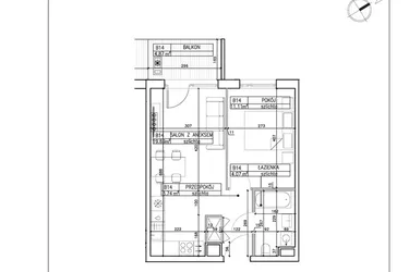 Rzut - Mieszkanie na sprzedaż 2 pokoje o powierzchni 38,61 m² - numer B14 w Symfonia - Chodkiewicza 9
