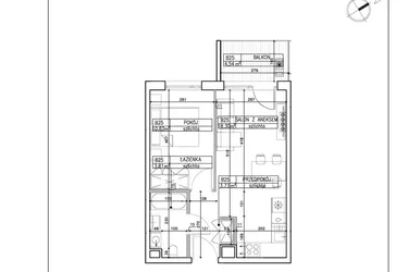 Rzut - Mieszkanie na sprzedaż 2 pokoje o powierzchni 36,46 m² - numer B25 w Symfonia - Chodkiewicza 9