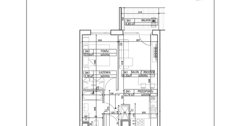 Rzut - Mieszkanie na sprzedaż 2 pokoje o powierzchni 36,46 m² - numer B41 w Symfonia - Chodkiewicza 9
