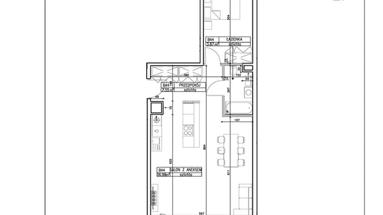 Rzut - Mieszkanie na sprzedaż 2 pokoje o powierzchni 61,86 m² - numer B44 w Symfonia - Chodkiewicza 9