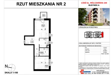 Rzut - Mieszkanie na sprzedaż 2 pokoje o powierzchni 52,78 m² - numer A.2 w Wólczańska 248 - etap II