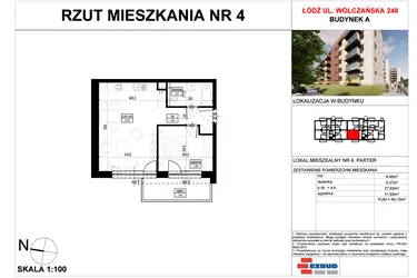 Rzut - Mieszkanie na sprzedaż 2 pokoje o powierzchni 49,19 m² - numer A.4 w Wólczańska 248 - etap II