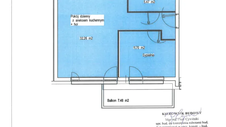Rzut - Mieszkanie na sprzedaż 2 pokoje o powierzchni 49,43 m² - numer A.4 w Wólczańska 248 - etap II