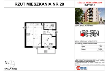 Rzut - Mieszkanie na sprzedaż 2 pokoje o powierzchni 49,19 m² - numer A.28 w Wólczańska 248 - etap II