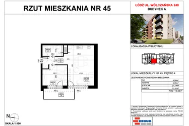 Rzut - Mieszkanie na sprzedaż 2 pokoje o powierzchni 48,98 m² - numer A.45 w Wólczańska 248 - etap II