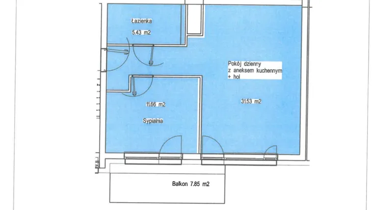Rzut - Mieszkanie na sprzedaż 2 pokoje o powierzchni 48,62 m² - numer A.45 w Wólczańska 248 - etap II