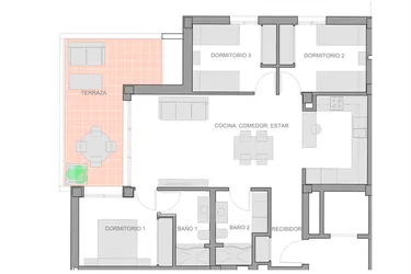 Rzut - Mieszkanie na sprzedaż 3 pokoje o powierzchni 101 m² - numer 6-3-2 w Apartamenty w Guardamar del Segura - 28271051
