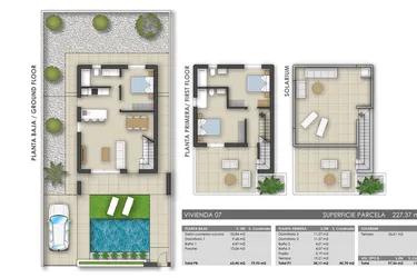 Rzut - Dom na sprzedaż 3 pokoje o powierzchni 73,93 m² - numer 3 w Dom w Pilar de la Horadada - 61982605