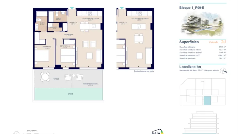 Rzut - Mieszkanie na sprzedaż 3 pokoje o powierzchni 108,31 m² - numer 1-01-E w Apartamenty w La Vila Joiosa - 84746678