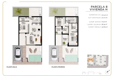 Rzut - Dom na sprzedaż 3 pokoje o powierzchni 118,01 m² - numer H w Dom szeregowy w Benijófar - 51866504