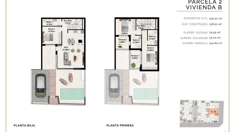 Rzut - Dom na sprzedaż 3 pokoje o powierzchni 117,72 m² - numer B w Dom szeregowy w Benijófar - 51866504