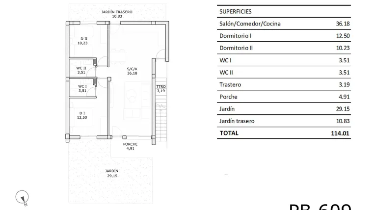 Rzut - Dom na sprzedaż 2 pokoje o powierzchni 65,93 m² - numer 0-609 w Domy w San Miguel de Salinas - 87172235