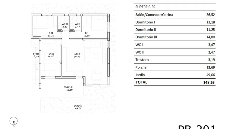 Rzut - Dom na sprzedaż 3 pokoje o powierzchni 82,69 m² - numer 0-201 w Domy w San Miguel de Salinas - 87172235