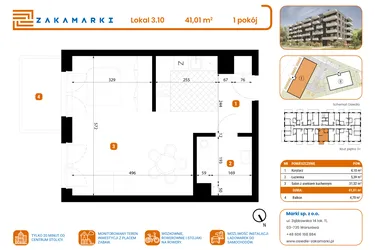 Rzut - Mieszkanie na sprzedaż 1 pokój o powierzchni 41,01 m² - numer B1/3/10 w Zakamarki