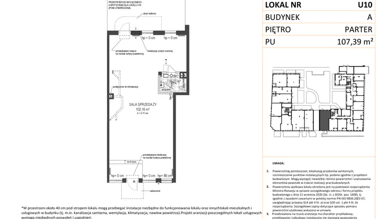 Rzut - Lokal użytkowy na sprzedaż 1 pokój o powierzchni 107,39 m² - numer 10 w Esencja