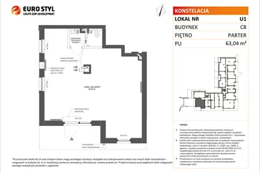 Rzut - Lokal użytkowy na sprzedaż 1 pokój o powierzchni 63,04 m² - numer U1 w Konstelacja