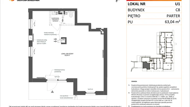 Rzut - Lokal użytkowy na sprzedaż 1 pokój o powierzchni 63,04 m² - numer U1 w Konstelacja