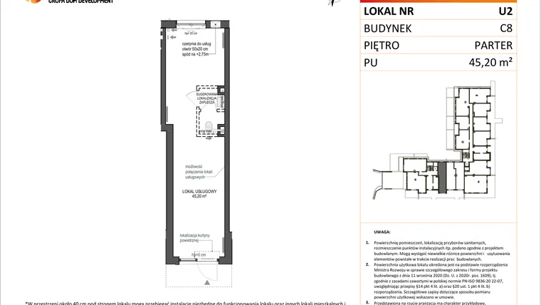 Rzut - Lokal użytkowy na sprzedaż 1 pokój o powierzchni 45,2 m² - numer U2 w Konstelacja