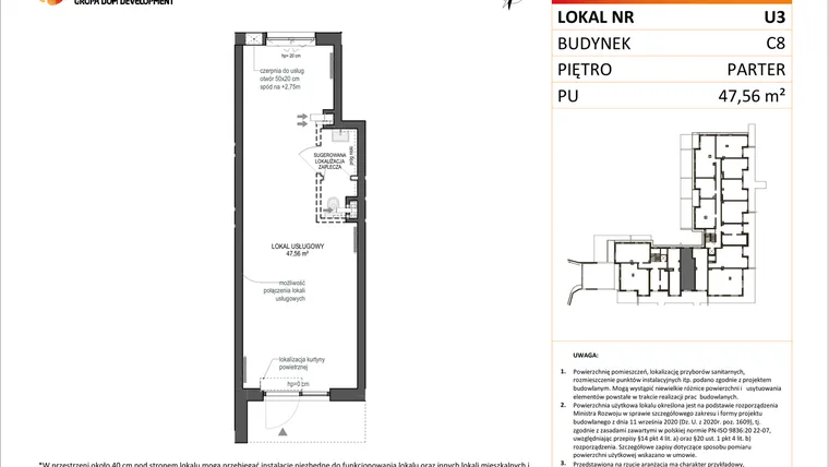 Rzut - Lokal użytkowy na sprzedaż 1 pokój o powierzchni 47,56 m² - numer U3 w Konstelacja