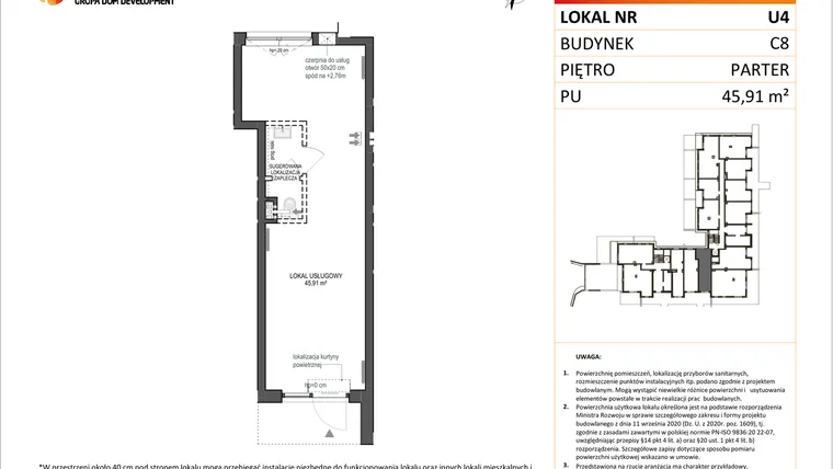 Rzut - Lokal użytkowy na sprzedaż 1 pokój o powierzchni 45,91 m² - numer U4 w Konstelacja