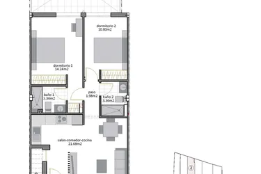 Rzut - Dom na sprzedaż 2 pokoje o powierzchni 66,81 m² - numer 2 w Domy w San Pedro del Pinatar - 43608777