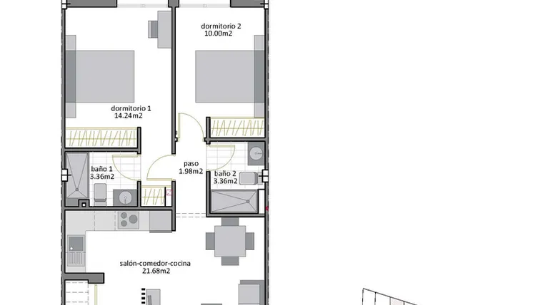 Rzut - Dom na sprzedaż 2 pokoje o powierzchni 66,81 m² - numer 2 w Domy w San Pedro del Pinatar - 43608777