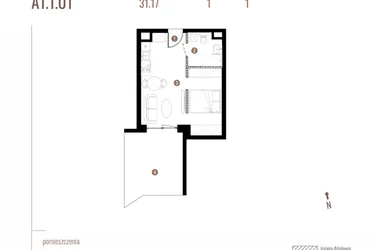 Rzut - Mieszkanie na sprzedaż 1 pokój o powierzchni 31,17 m² - numer A1.1.01 w Belg Apartamenty etap II
