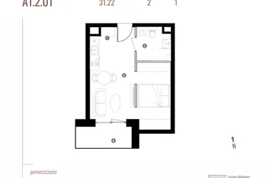 Rzut - Mieszkanie na sprzedaż 1 pokój o powierzchni 31,22 m² - numer A1.2.01 w Belg Apartamenty etap II